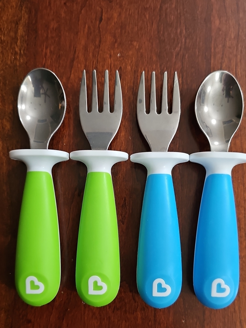 Bumkins Kids Fork & Spoon Set in Bright Green and Blue